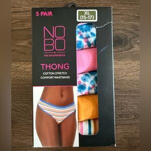 No Boundaries Women's 5-Pack Thong Panties - Pink, Blue, Yellow, Multi Size XL